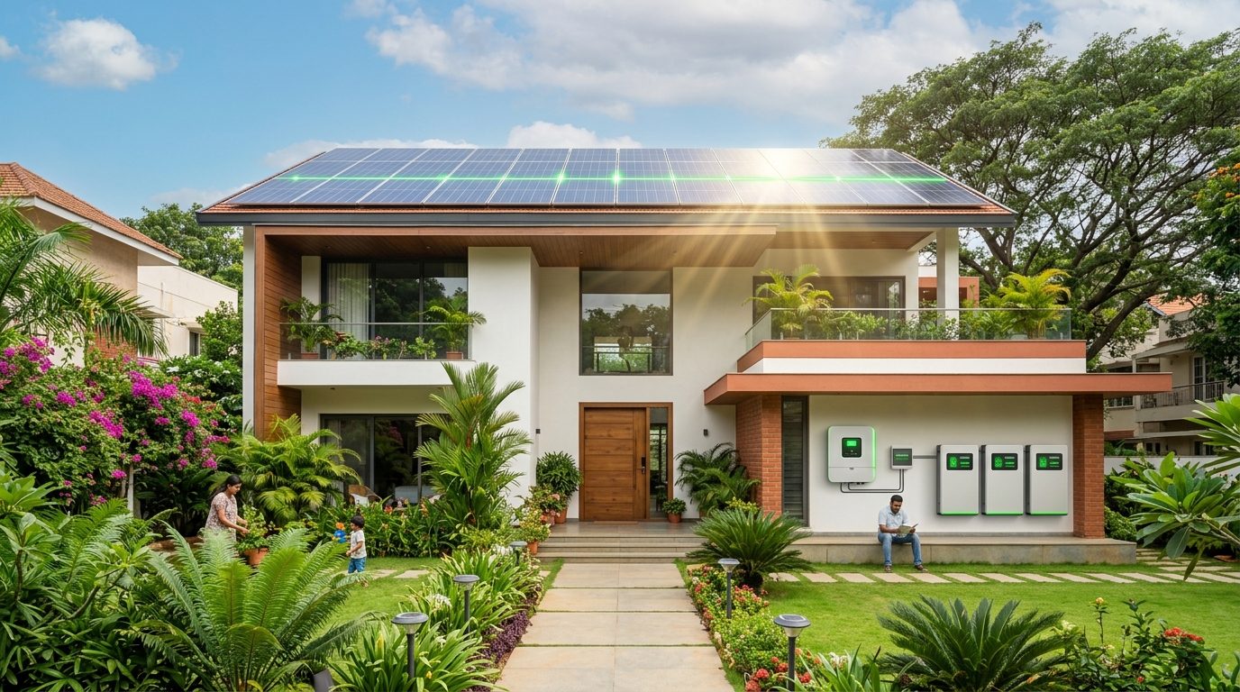 Energy Independent Residential Home Powered by Rooftop Solar and Hybrid Inverter